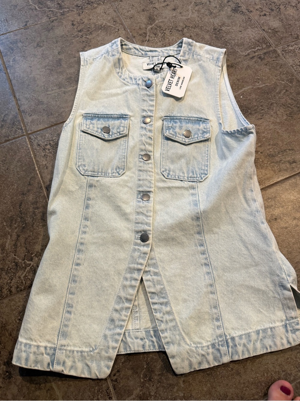 🥦Velvet Heart Denim Light Blue Denim Sleeveless Vest